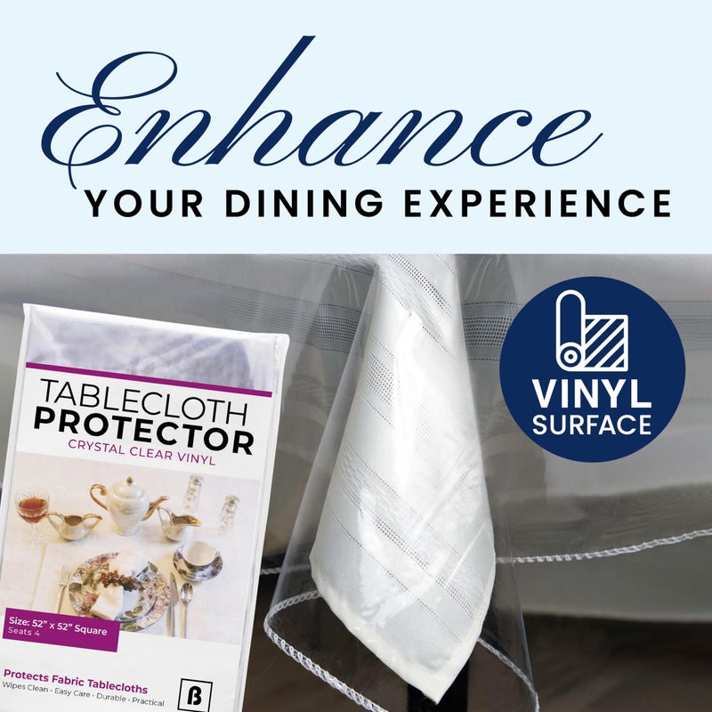 BRODER MFG. INC. Tablecloth Protector Crystal Clear Vinyl (52"x52" Square) | Thick, Durable Clear Table/Tablecloth Protector | Perfect for Parties, Special Occasions, Gatherings, and Everyday Use - Image 2